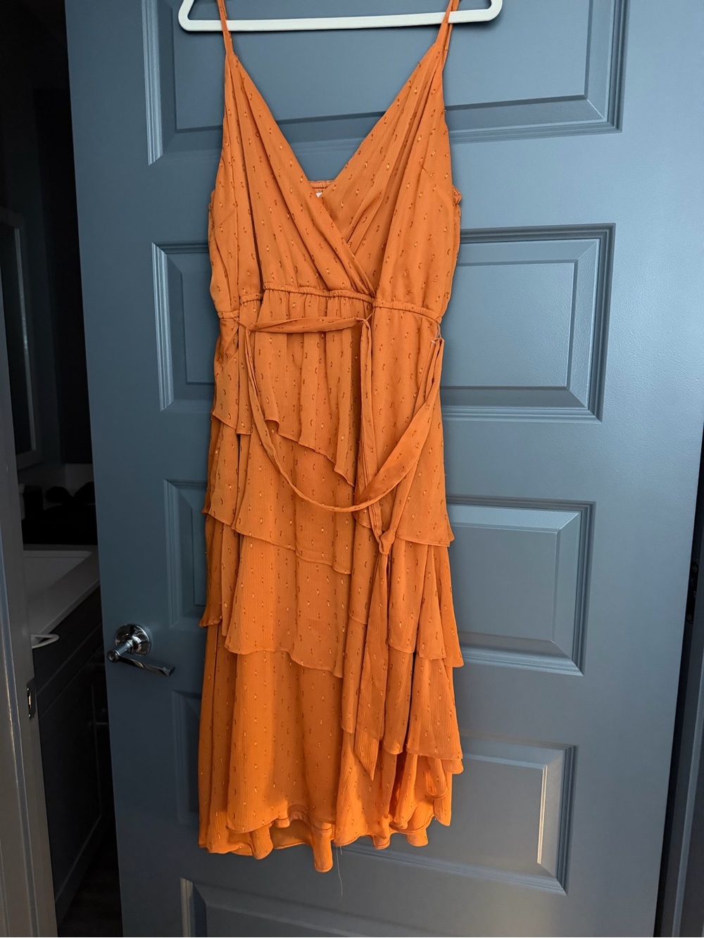 LC Lauren Conrad Orange Sleeveless Tiered Wrap Midi Dress
